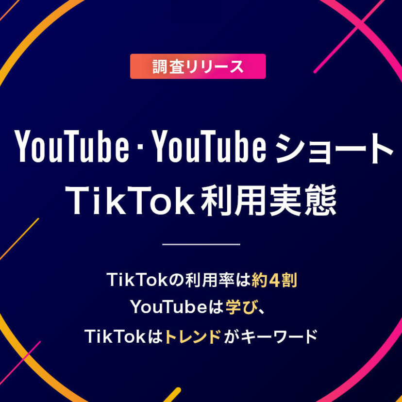 【調査リリース】YouTube・YouTubeショート・TikTok利用実態　TikTokの利用率は約4割　YouTubeは学び、TikTokはトレンドがキーワード
