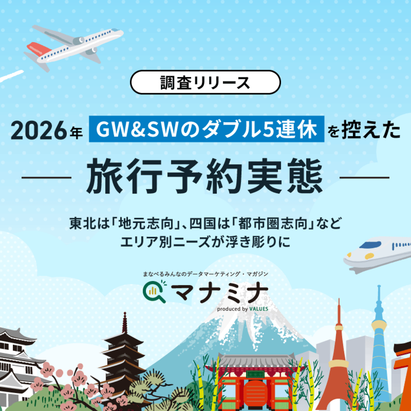 【調査リリース】2026年「GW&SWのダブル5連休」を控えた旅行予約実態  ～ 東北は「地元志向」、四国は「都市圏志向」などエリア別ニーズが浮き彫りに
