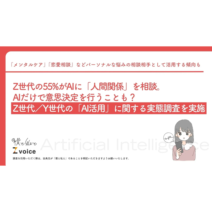 Z世代の55%がAIに「人間関係」を相談！？AIだけで意思決定を行うことも？【僕と私と調査】