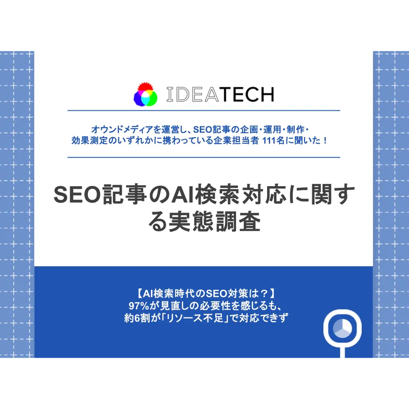 約6割がSEO記事経由の流入・成果に「減少傾向」と回答！AI検索対応の課題の第1位は「社内リソース不足」【IDEATECH調査】