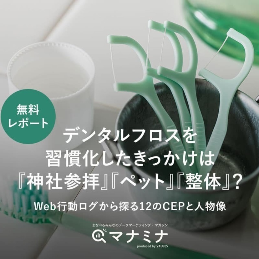 【無料レポート】デンタルフロスを習慣化したきっかけは「神社参拝」「ペット」「整体」？Web行動ログから探る12のCEPと人物像